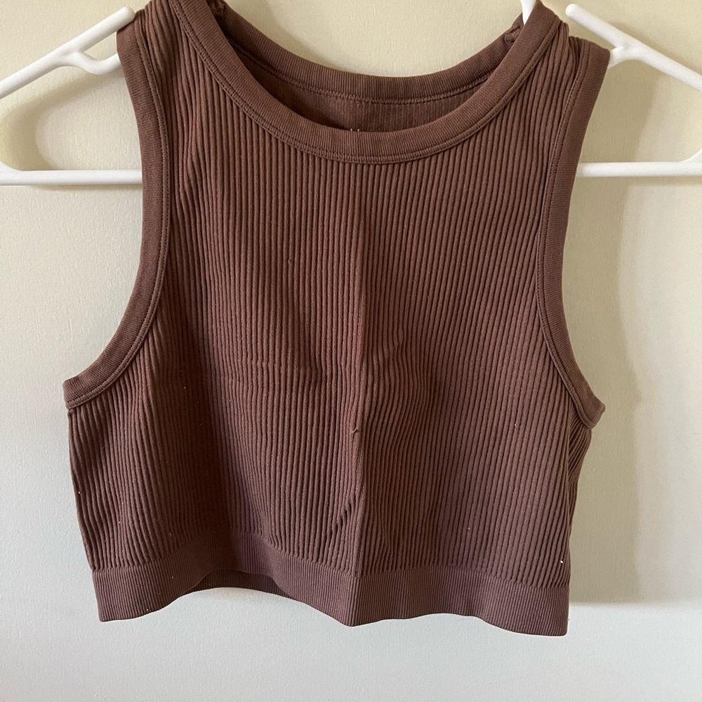 Brown Ribbed Crop Top